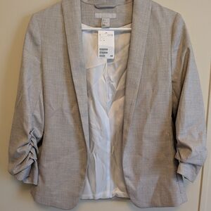 H&M Heather Gray Ruched Sleeve Blazer